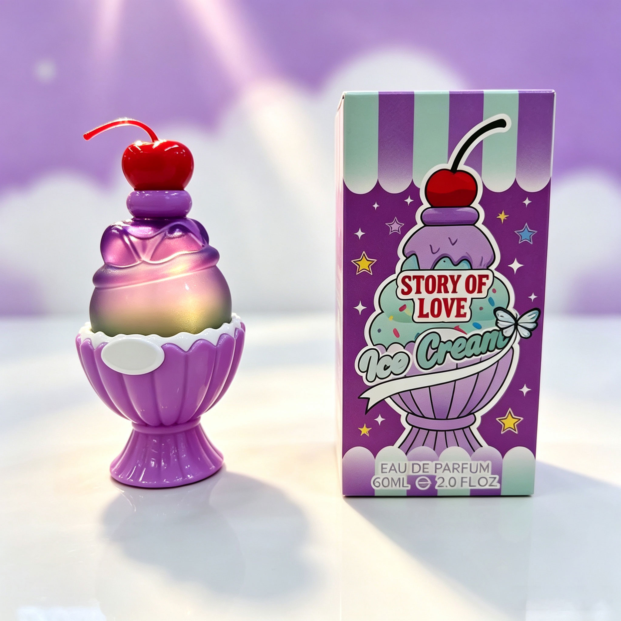 Perfume Fragrance For Girls - น้ำหอมรูปไอศกรีมน่ารัก 60 มล. กลิ่นหอมหวานติดทนนาน กลิ่นดอกไม้และผลไม้ ขวดน้ำหอมตกแต่งเชอร์รี่น่ารัก